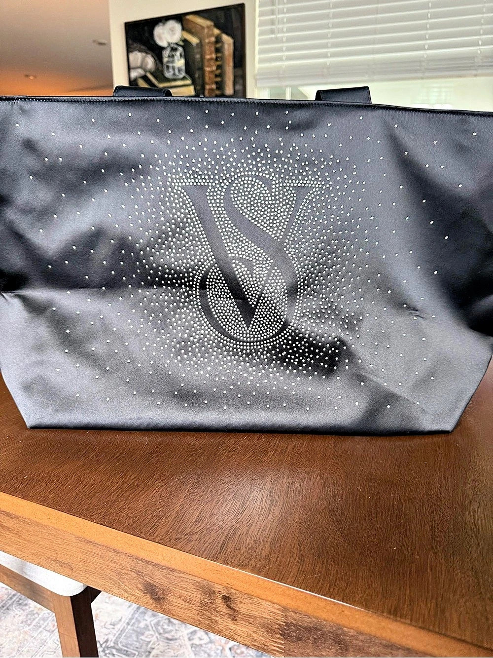 Victoria's Secret Black Rhinestone VS Logo Tote Bag in Black NWT
